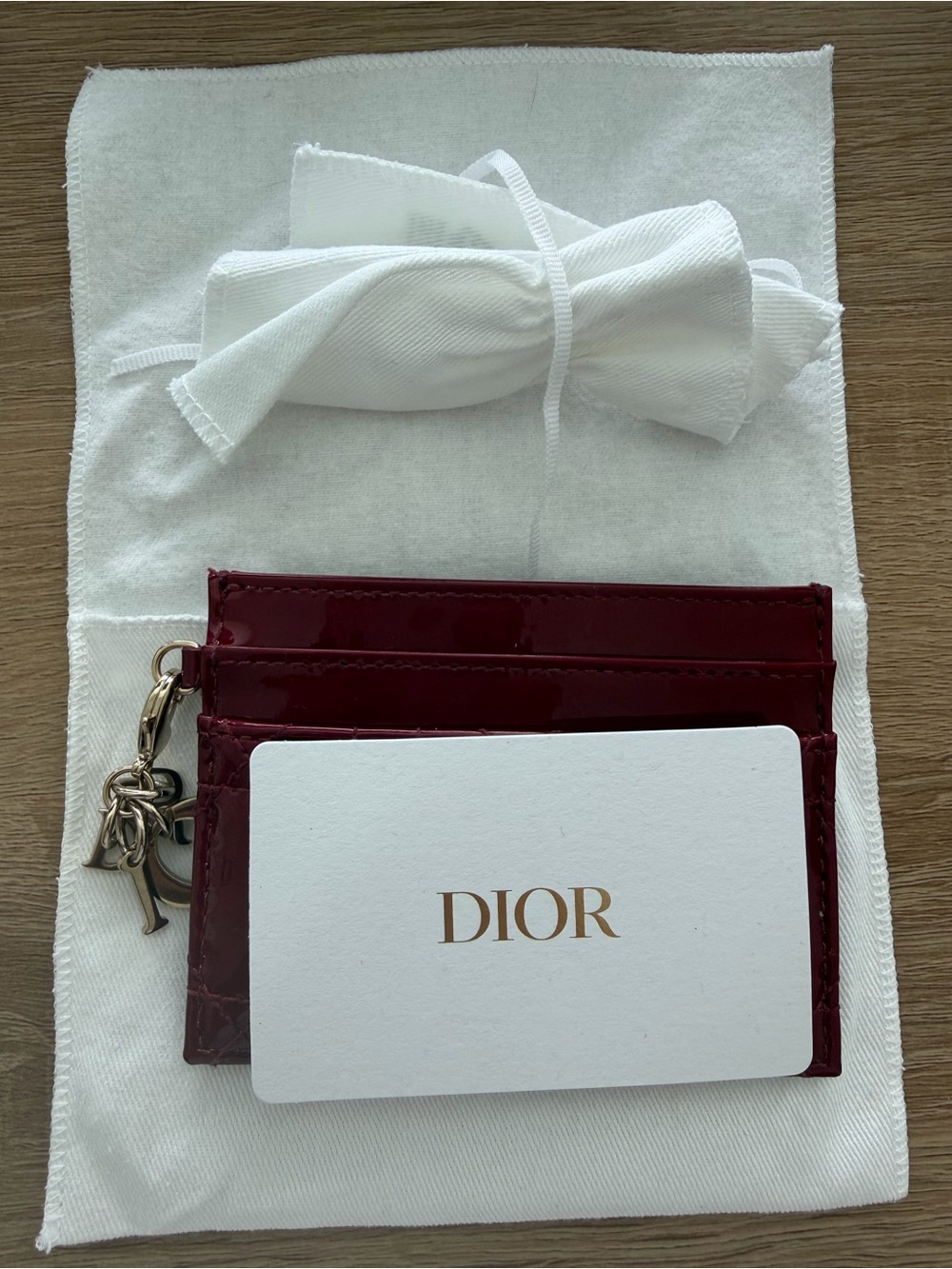 Dior Patent Burgundy Card & Key Holder with Charms